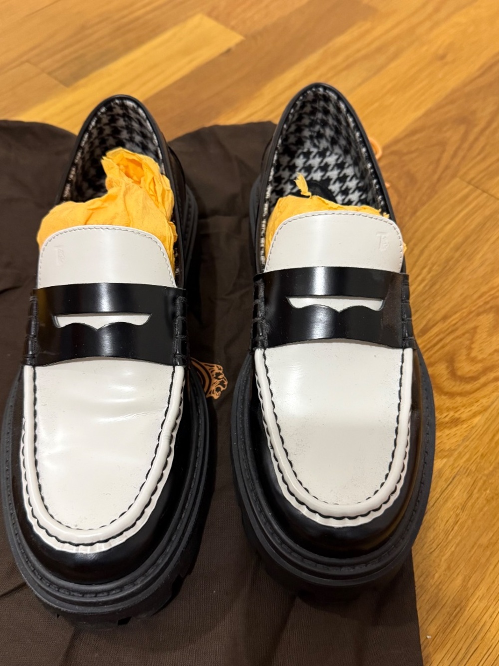 Tod's Patent Leather Colorblock Pattern Loafers